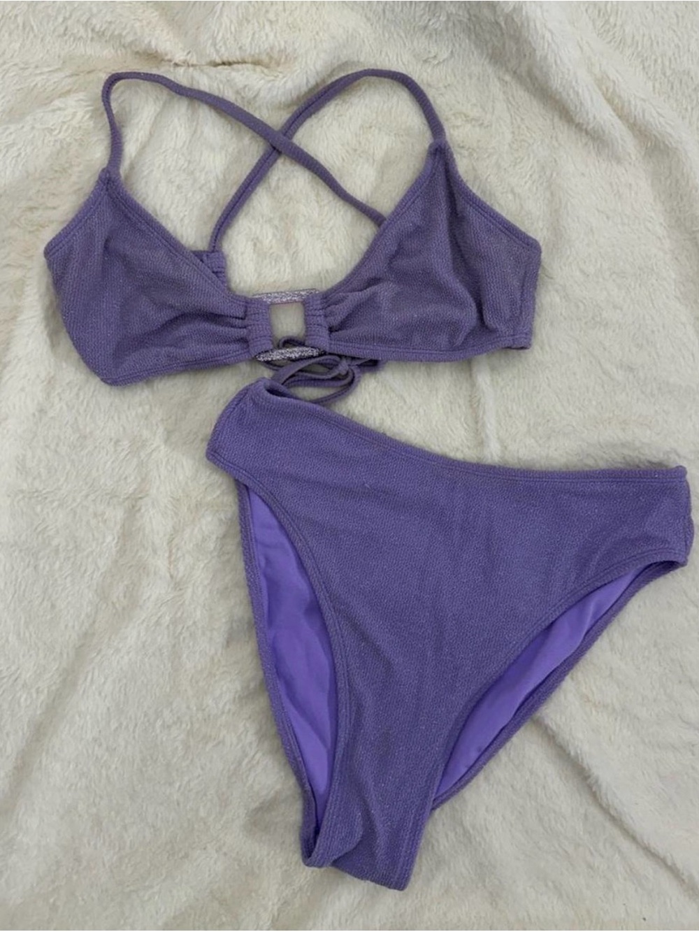 Purple Shimmer Crisscross Bikini Set - Size Small